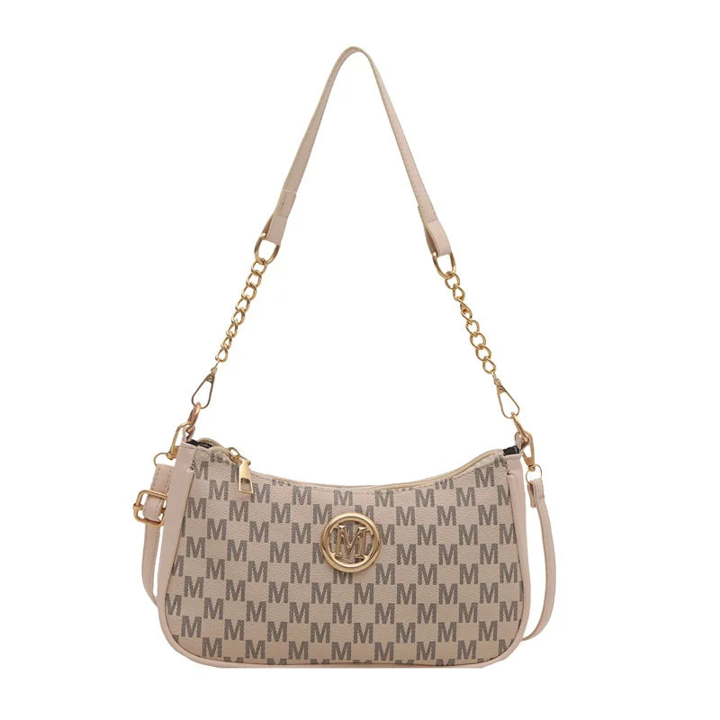 Vintage Style Handbag Crossbody Bag, Gold Letter 'M' Design Pu Leather Shoulder Messenger Bag