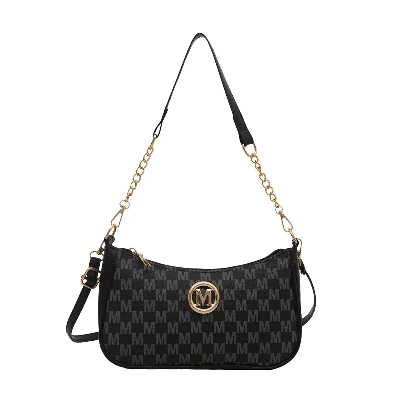 Vintage Style Handbag Crossbody Bag, Gold Letter 'M' Design Pu Leather Shoulder Messenger Bag