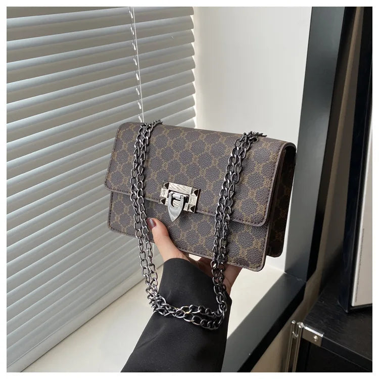 Versatile Retro Floral Street Style A High-End Luxury New Single Shoulder Crossbody Bag Small Square Chain Bag