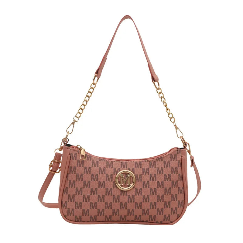 Vintage Style Handbag Crossbody Bag, Gold Letter 'M' Design Pu Leather Shoulder Messenger Bag