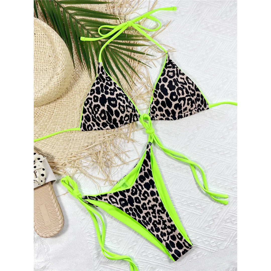 An elegant halter-style two-piece swimwear with a flattering Brazilian cut, designed for a feminine, confident beach look in vibrant seasonal colors