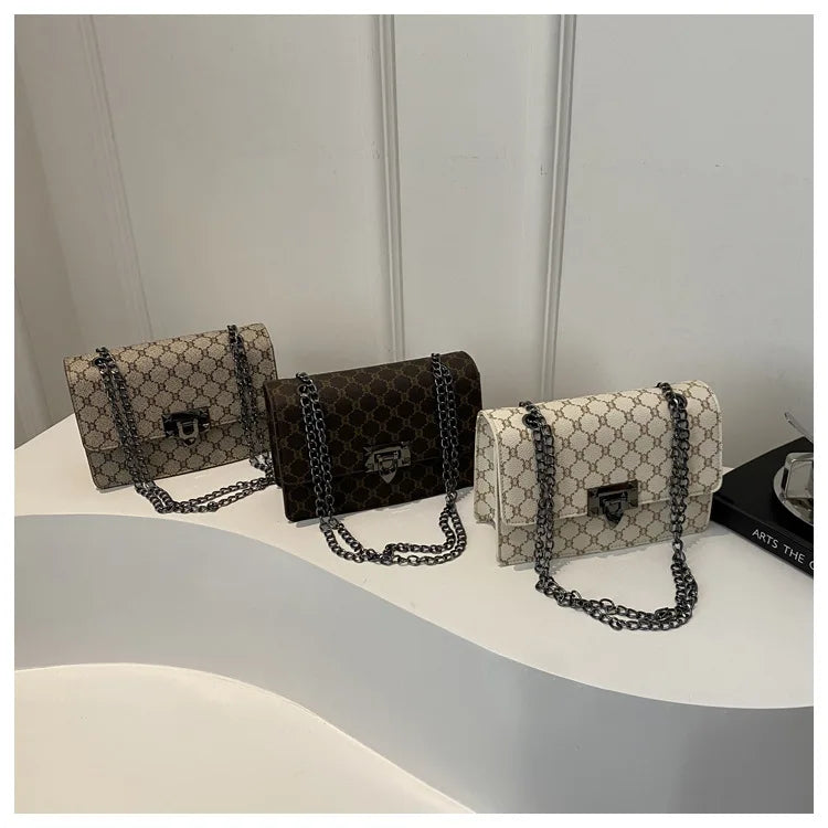 Versatile Retro Floral Street Style A High-End Luxury New Single Shoulder Crossbody Bag Small Square Chain Bag