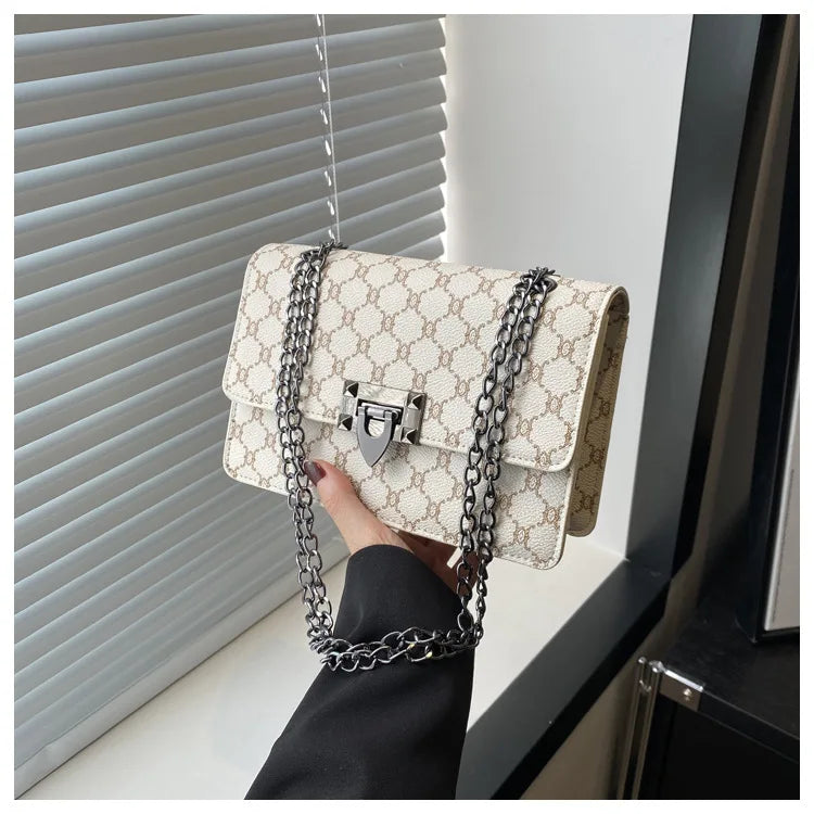 Versatile Retro Floral Street Style A High-End Luxury New Single Shoulder Crossbody Bag Small Square Chain Bag